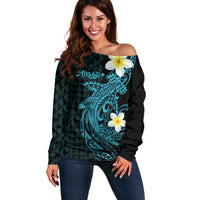 Aloha Hammerhead Shark Off Shoulder Sweater Calypso Hawaiian Kakau Tribal Tattoo