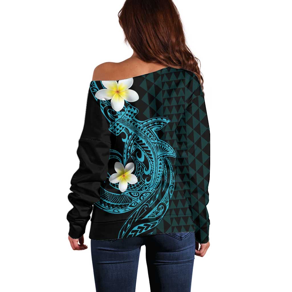 Aloha Hammerhead Shark Off Shoulder Sweater Calypso Hawaiian Kakau Tribal Tattoo