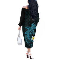 Aloha Hammerhead Shark Off The Shoulder Long Sleeve Dress Calypso Hawaiian Kakau Tribal Tattoo