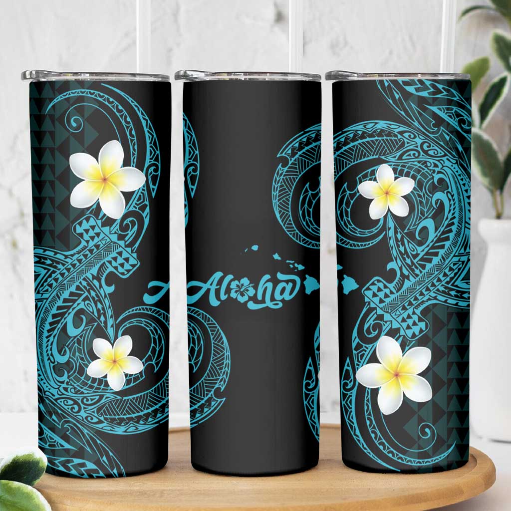 Aloha Hammerhead Shark Skinny Tumbler Calypso Hawaiian Kakau Tribal Tattoo