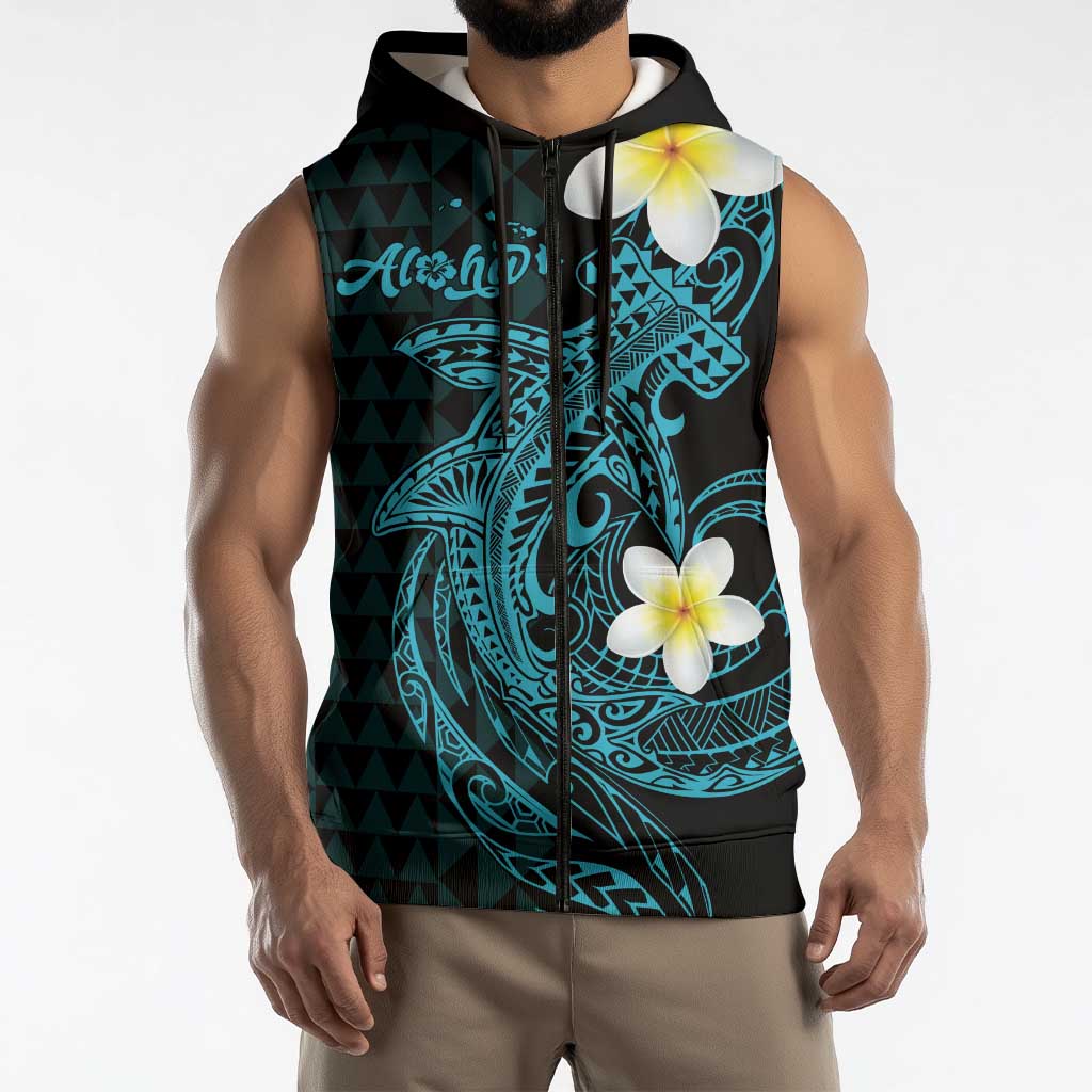 Aloha Hammerhead Shark Sleeveless Zip Hoodie Calypso Hawaiian Kakau Tribal Tattoo LT9 - Polynesian Pride