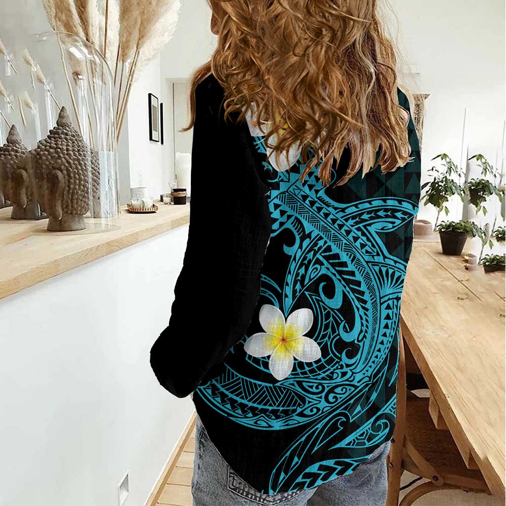 Aloha Hammerhead Shark Women Casual Shirt Calypso Hawaiian Kakau Tribal Tattoo