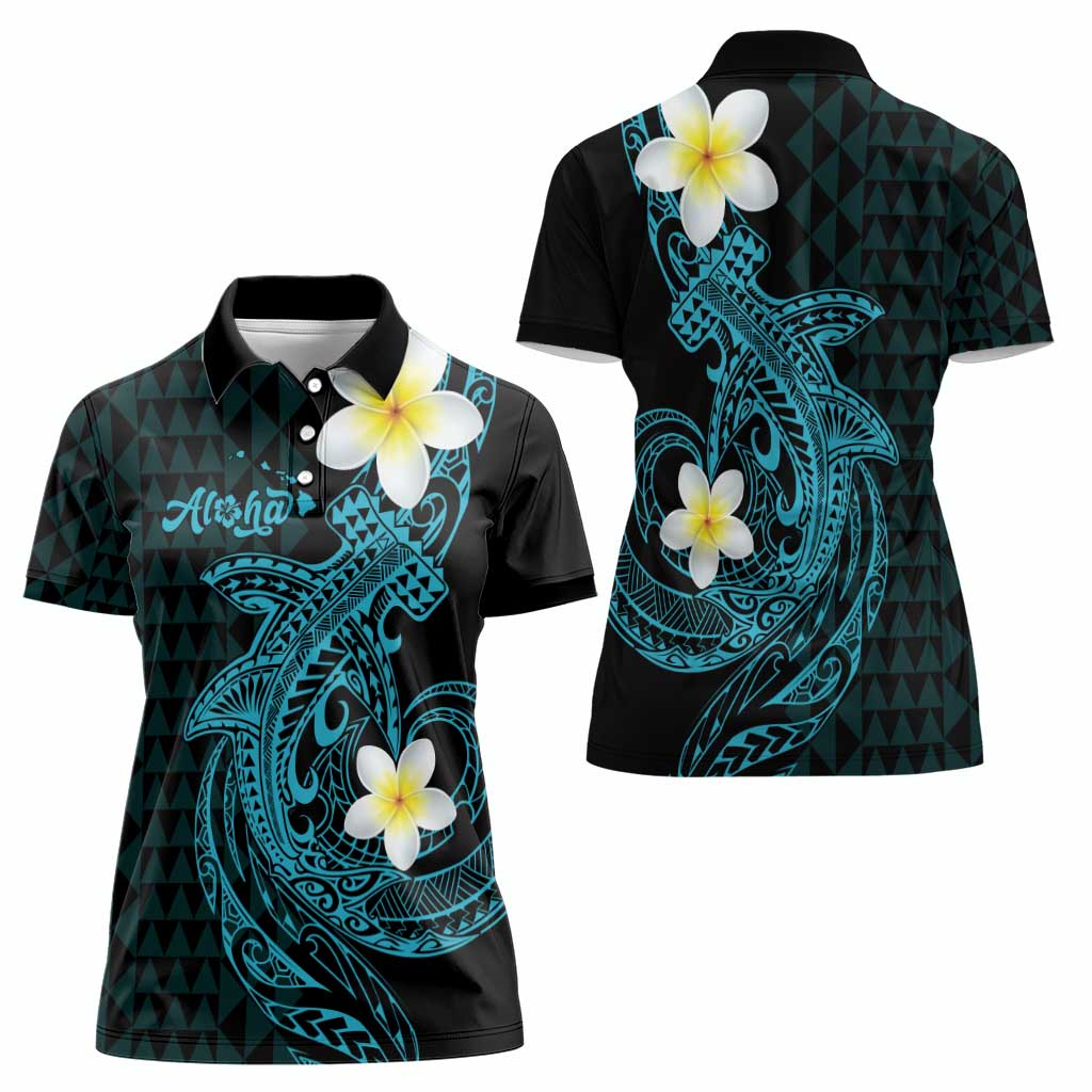 Aloha Hammerhead Shark Women Polo Shirt Calypso Hawaiian Kakau Tribal Tattoo