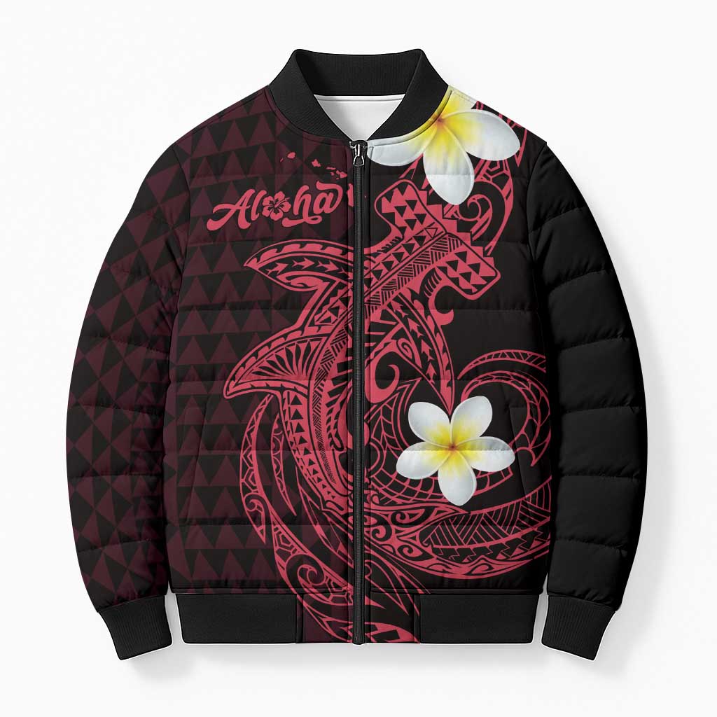 Aloha Hammerhead Shark Bomber Puffer Jacket Feverish Pink Hawaiian Kakau Tribal Tattoo LT9 Unisex Pink - Polynesian Pride