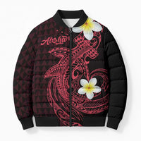 Aloha Hammerhead Shark Bomber Puffer Jacket Feverish Pink Hawaiian Kakau Tribal Tattoo LT9 Unisex Pink - Polynesian Pride
