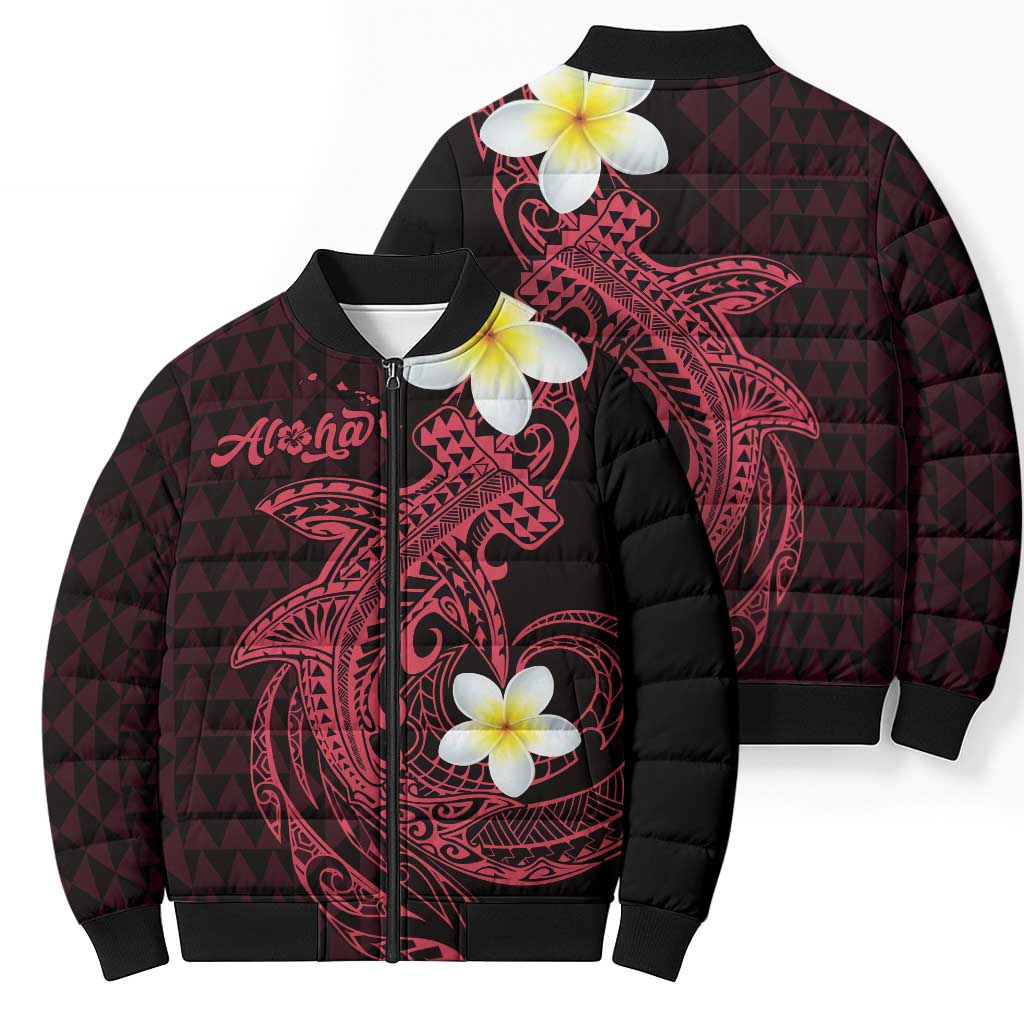 Aloha Hammerhead Shark Bomber Puffer Jacket Feverish Pink Hawaiian Kakau Tribal Tattoo LT9 - Polynesian Pride