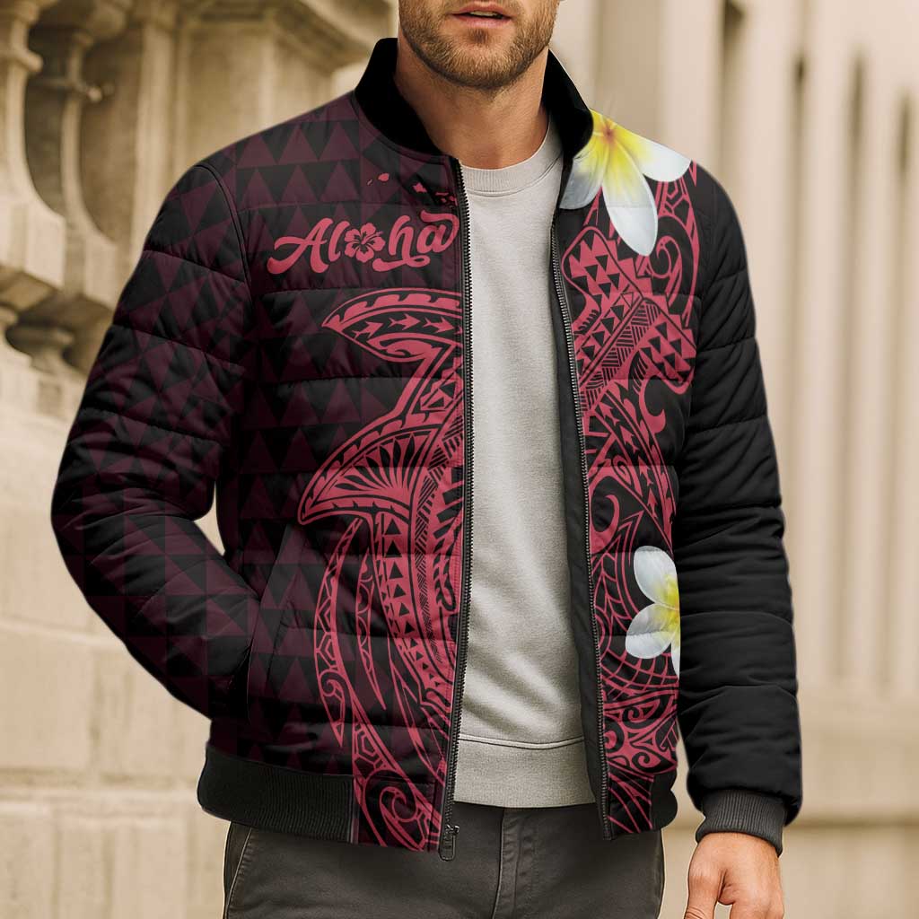 Aloha Hammerhead Shark Bomber Puffer Jacket Feverish Pink Hawaiian Kakau Tribal Tattoo LT9 - Polynesian Pride