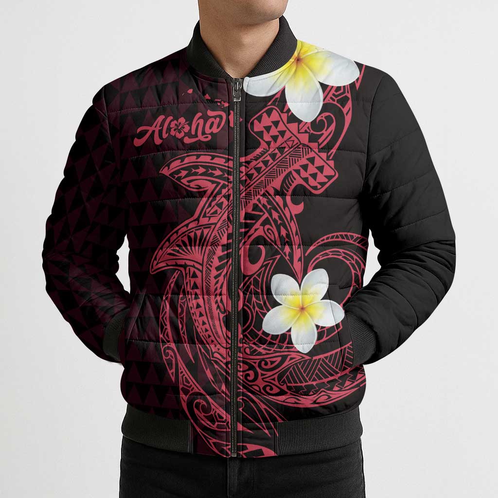 Aloha Hammerhead Shark Bomber Puffer Jacket Feverish Pink Hawaiian Kakau Tribal Tattoo LT9 - Polynesian Pride