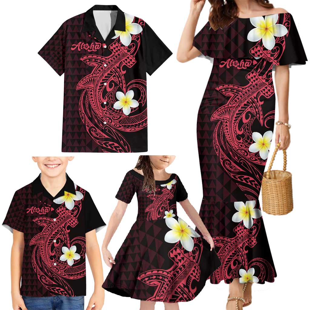 Aloha Hammerhead Shark Family Matching Mermaid Dress and Hawaiian Shirt Feverish Pink Hawaiian Kakau Tribal Tattoo