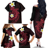 Aloha Hammerhead Shark Family Matching Off The Shoulder Long Sleeve Dress and Hawaiian Shirt Feverish Pink Hawaiian Kakau Tribal Tattoo