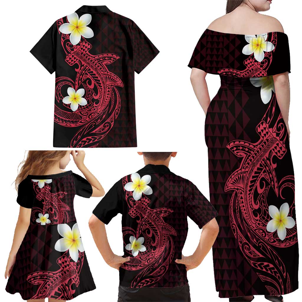 Aloha Hammerhead Shark Family Matching Off Shoulder Maxi Dress and Hawaiian Shirt Feverish Pink Hawaiian Kakau Tribal Tattoo