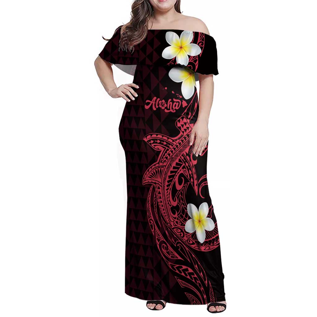 Aloha Hammerhead Shark Family Matching Off Shoulder Maxi Dress and Hawaiian Shirt Feverish Pink Hawaiian Kakau Tribal Tattoo