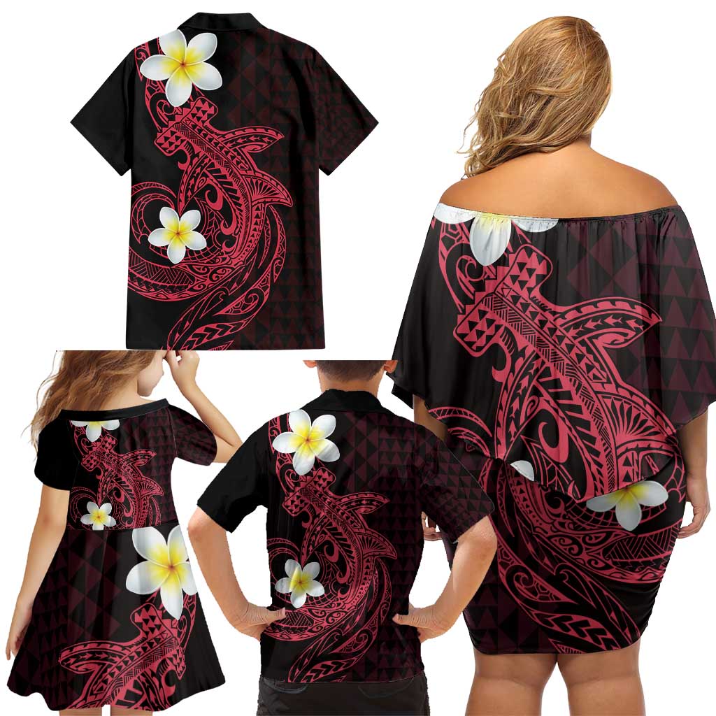 Aloha Hammerhead Shark Family Matching Off Shoulder Short Dress and Hawaiian Shirt Feverish Pink Hawaiian Kakau Tribal Tattoo