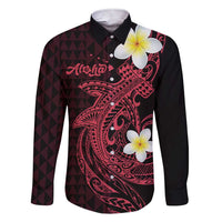Aloha Hammerhead Shark Family Matching Short Sleeve Bodycon Dress and Hawaiian Shirt Feverish Pink Hawaiian Kakau Tribal Tattoo