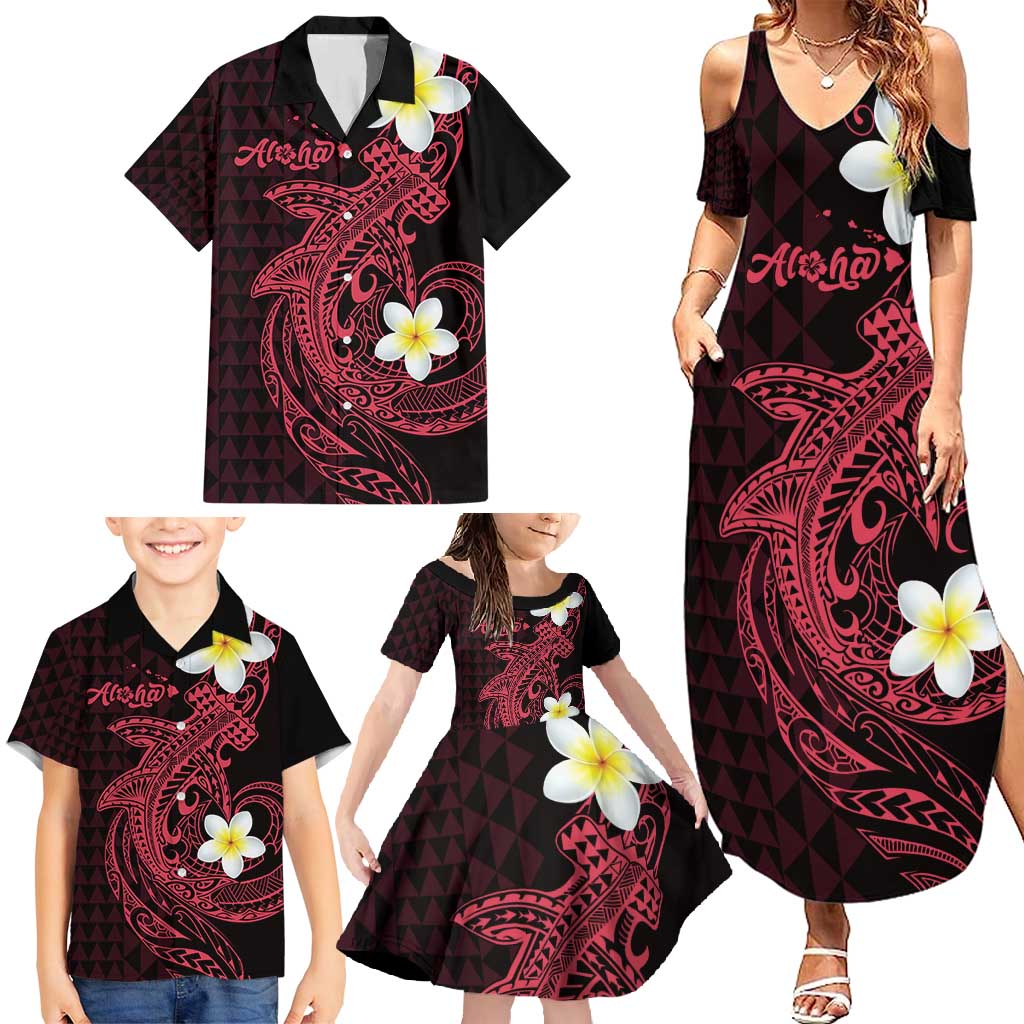 Aloha Hammerhead Shark Family Matching Summer Maxi Dress and Hawaiian Shirt Feverish Pink Hawaiian Kakau Tribal Tattoo