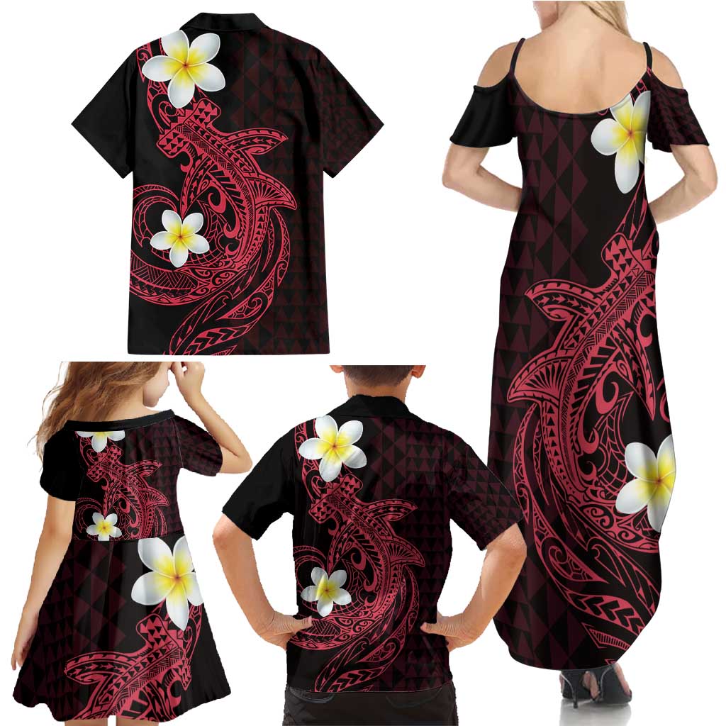 Aloha Hammerhead Shark Family Matching Summer Maxi Dress and Hawaiian Shirt Feverish Pink Hawaiian Kakau Tribal Tattoo