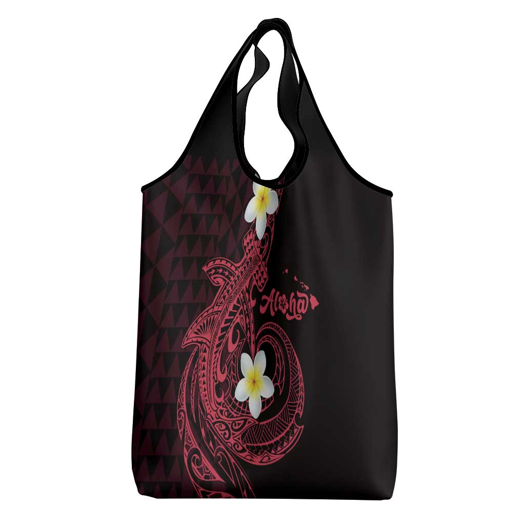 Aloha Hammerhead Shark Grocery Bag Feverish Pink Hawaiian Kakau Tribal Tattoo