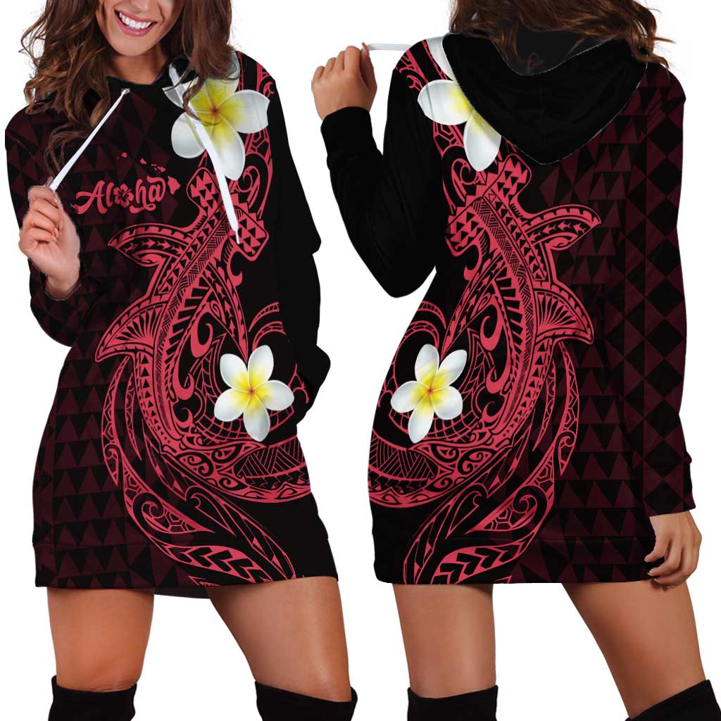 Aloha Hammerhead Shark Hoodie Dress Feverish Pink Hawaiian Kakau Tribal Tattoo