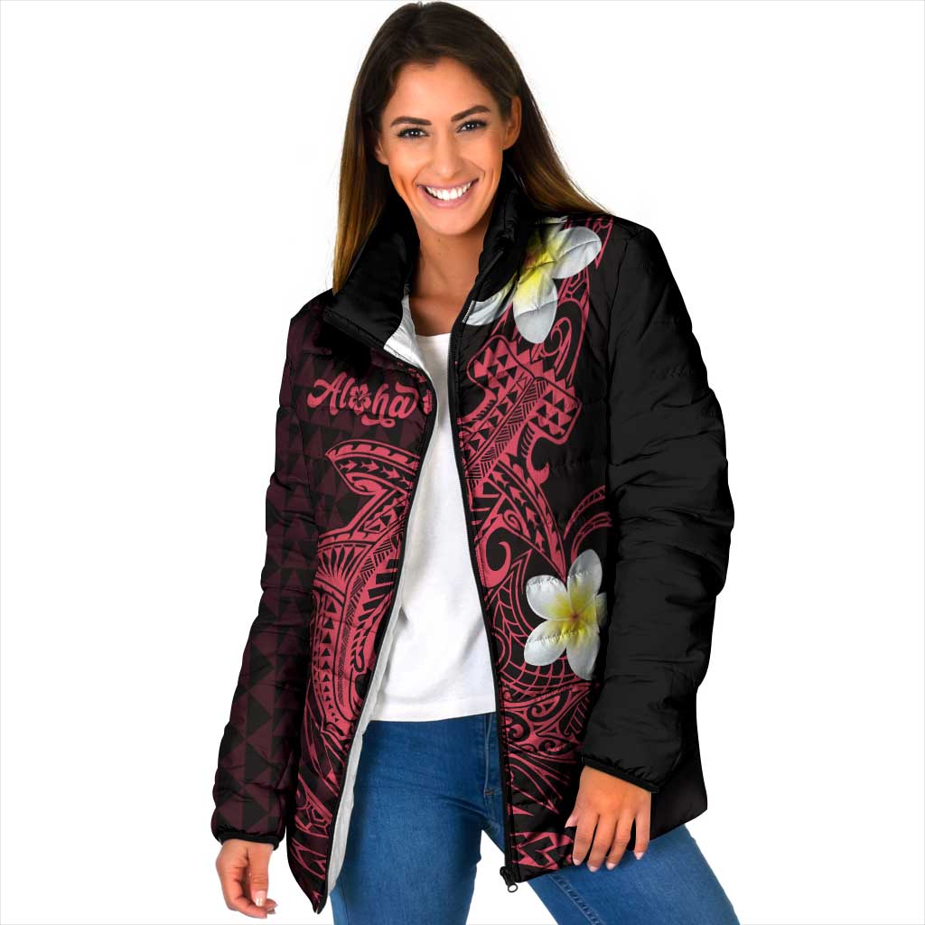 Aloha Hammerhead Shark Padded Jacket Feverish Pink Hawaiian Kakau Tribal Tattoo LT9 Women Pink - Polynesian Pride