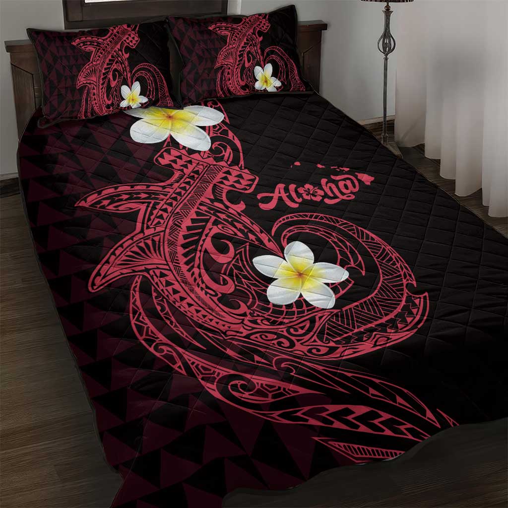 Aloha Hammerhead Shark Quilt Bed Set Feverish Pink Hawaiian Kakau Tribal Tattoo