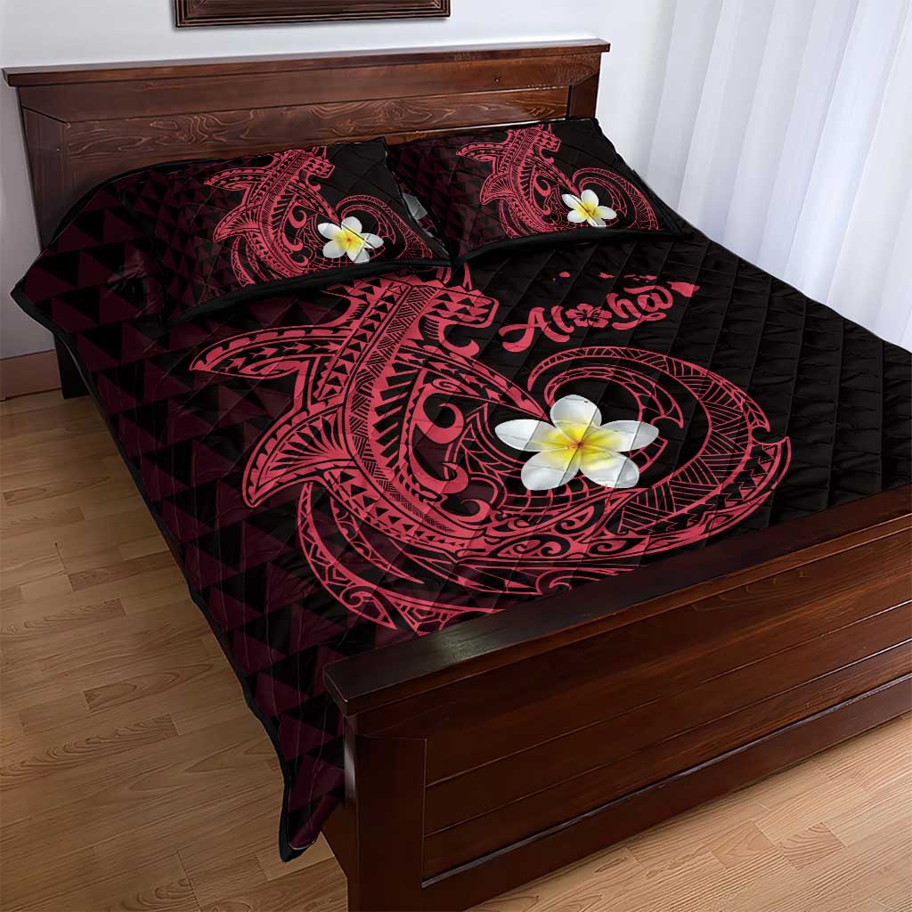 Aloha Hammerhead Shark Quilt Bed Set Feverish Pink Hawaiian Kakau Tribal Tattoo
