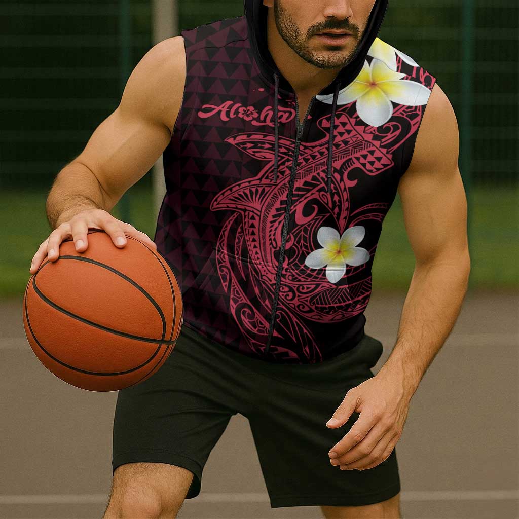 Aloha Hammerhead Shark Sleeveless Zip Hoodie Feverish Pink Hawaiian Kakau Tribal Tattoo LT9