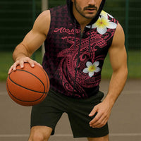 Aloha Hammerhead Shark Sleeveless Zip Hoodie Feverish Pink Hawaiian Kakau Tribal Tattoo LT9