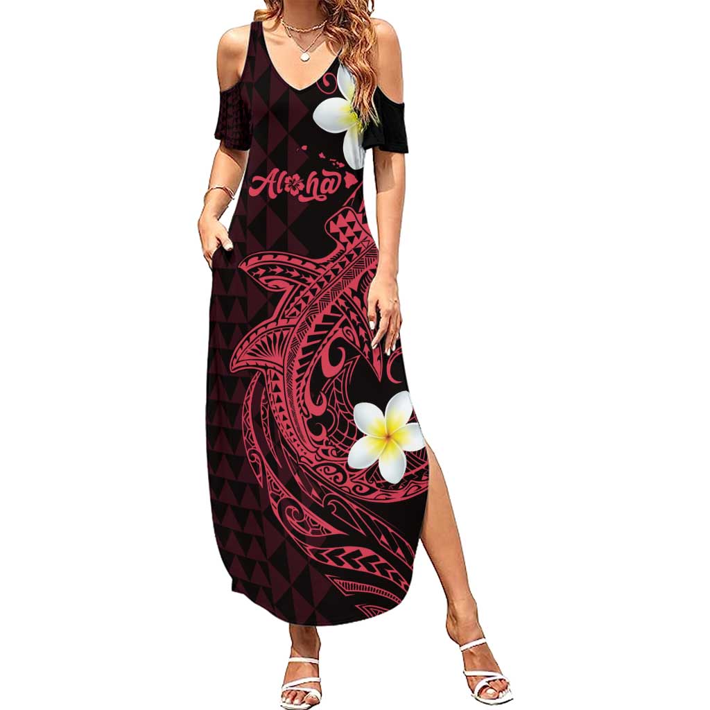 Aloha Hammerhead Shark Summer Maxi Dress Feverish Pink Hawaiian Kakau Tribal Tattoo