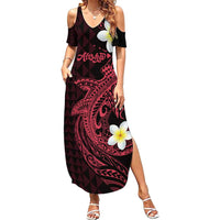 Aloha Hammerhead Shark Summer Maxi Dress Feverish Pink Hawaiian Kakau Tribal Tattoo