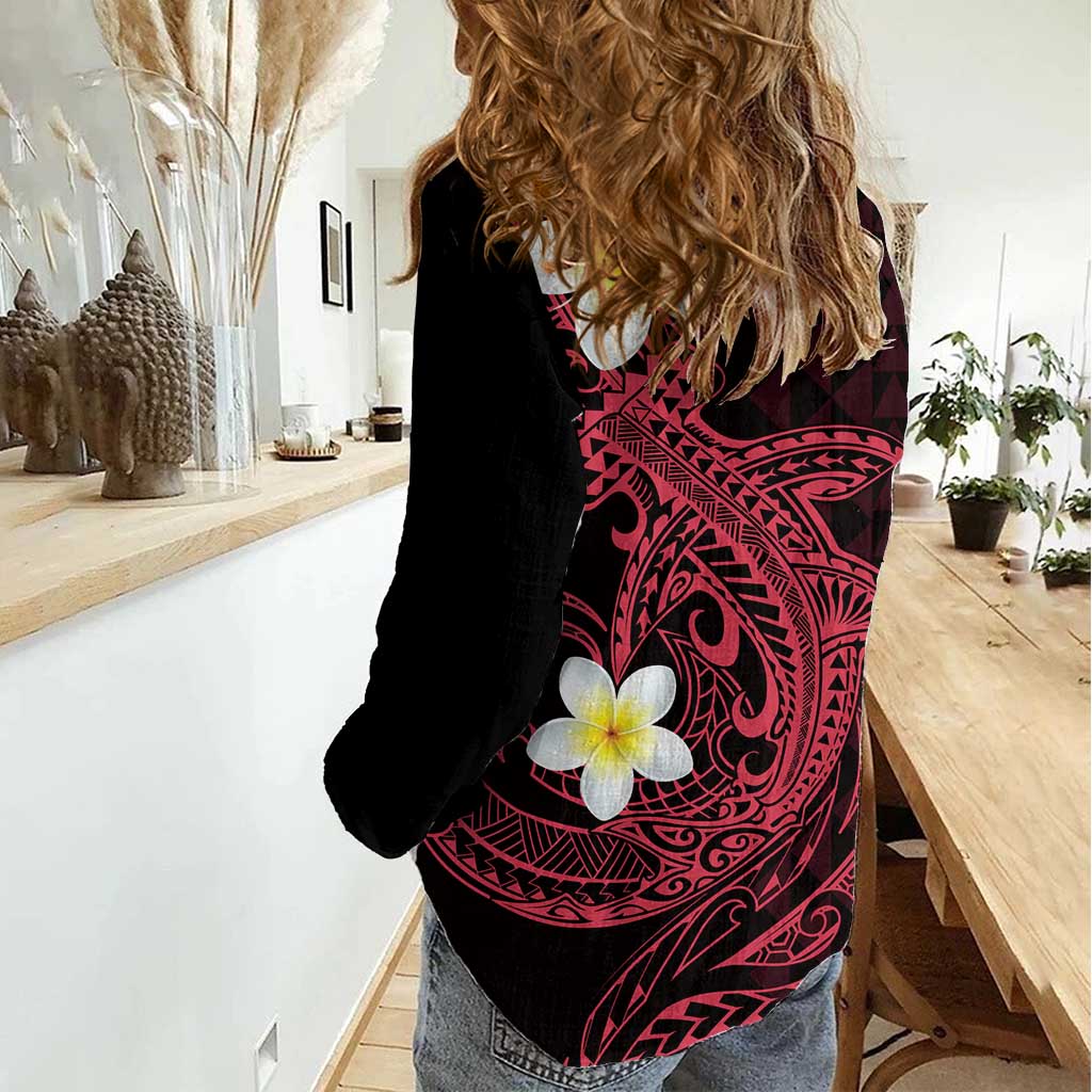 Aloha Hammerhead Shark Women Casual Shirt Feverish Pink Hawaiian Kakau Tribal Tattoo