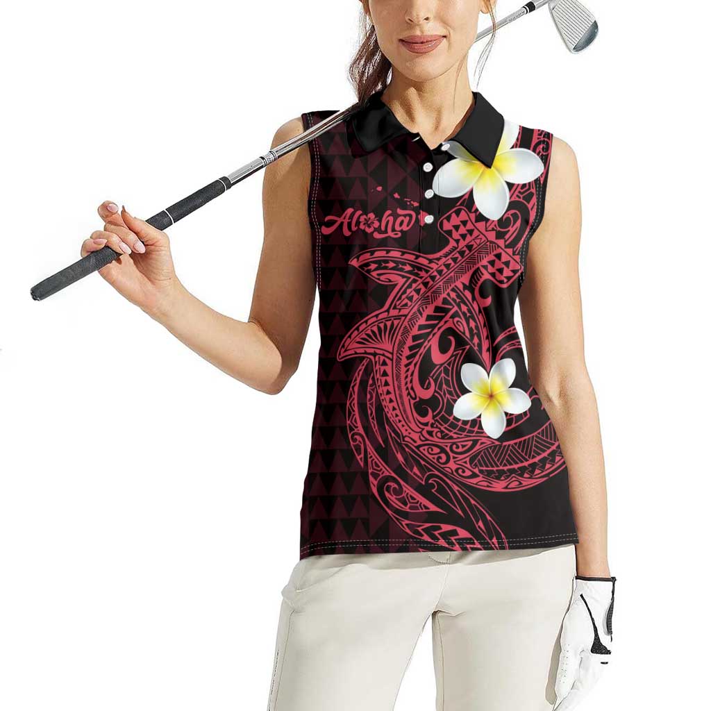 Aloha Hammerhead Shark Women Sleeveless Polo Shirt Feverish Pink Hawaiian Kakau Tribal Tattoo