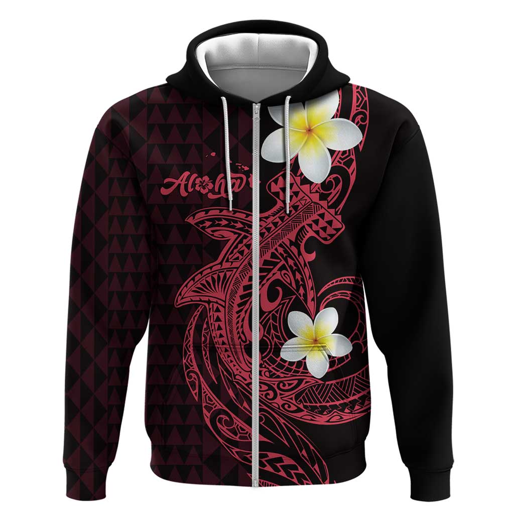 Aloha Hammerhead Shark Zip Hoodie Feverish Pink Hawaiian Kakau Tribal Tattoo