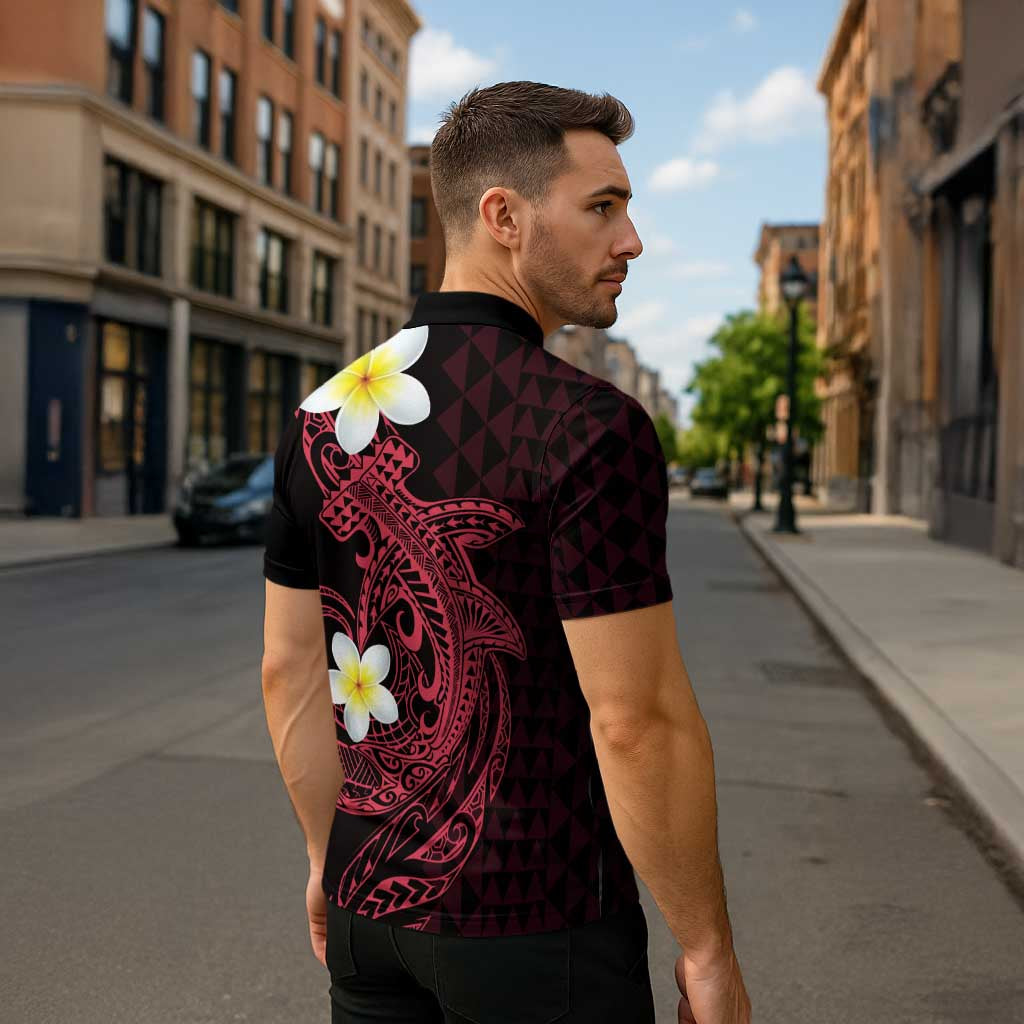 Aloha Hammerhead Shark Zipper Polo Shirt Feverish Pink Hawaiian Kakau Tribal Tattoo - Polynesian Pride