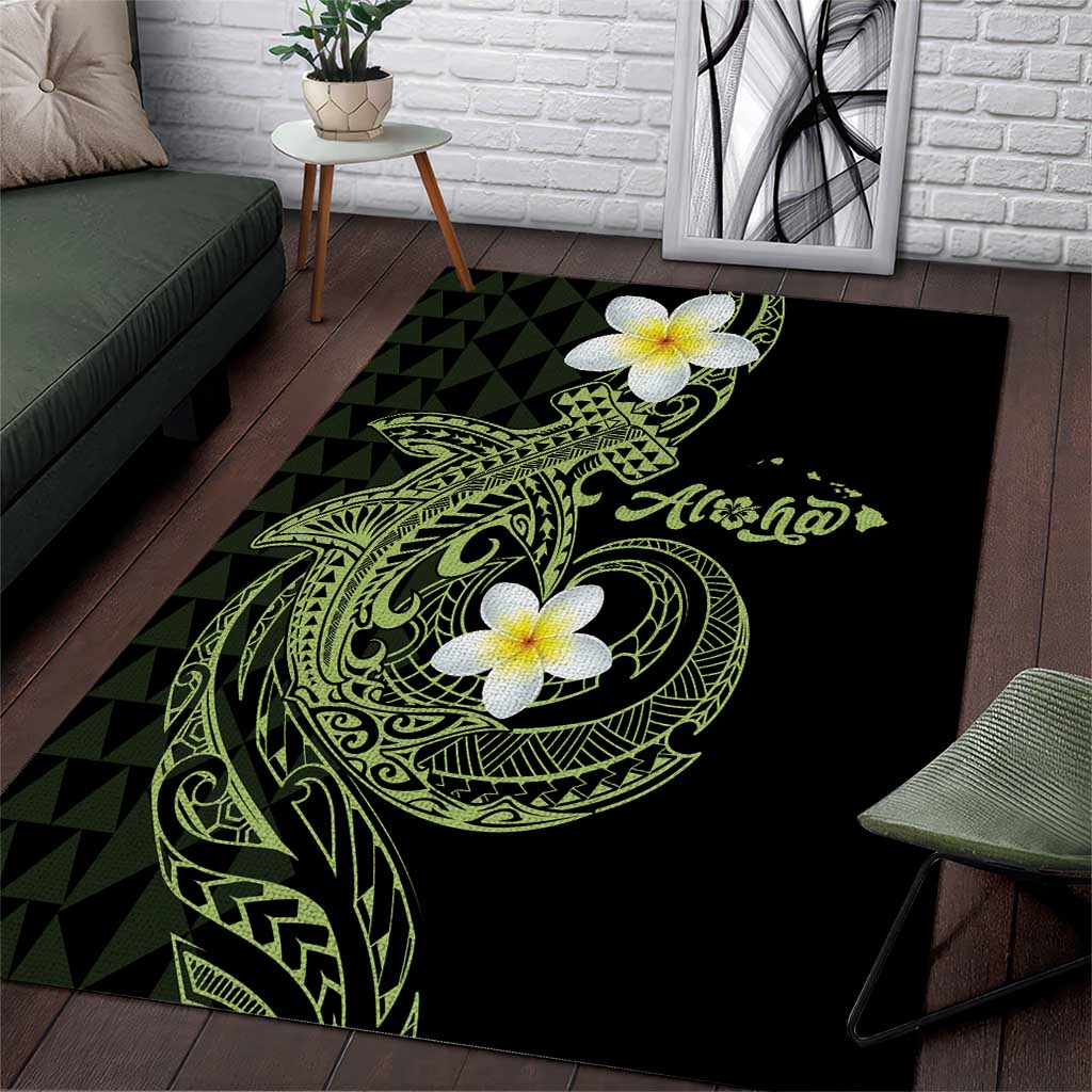 Aloha Hammerhead Shark Area Rug Lime Rickey Hawaiian Kakau Tribal Tattoo