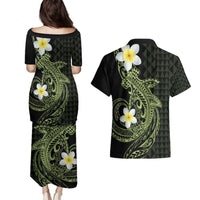 Aloha Hammerhead Shark Couples Matching Puletasi and Hawaiian Shirt Lime Rickey Hawaiian Kakau Tribal Tattoo