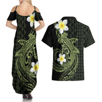 Aloha Hammerhead Shark Couples Matching Summer Maxi Dress and Hawaiian Shirt Lime Rickey Hawaiian Kakau Tribal Tattoo