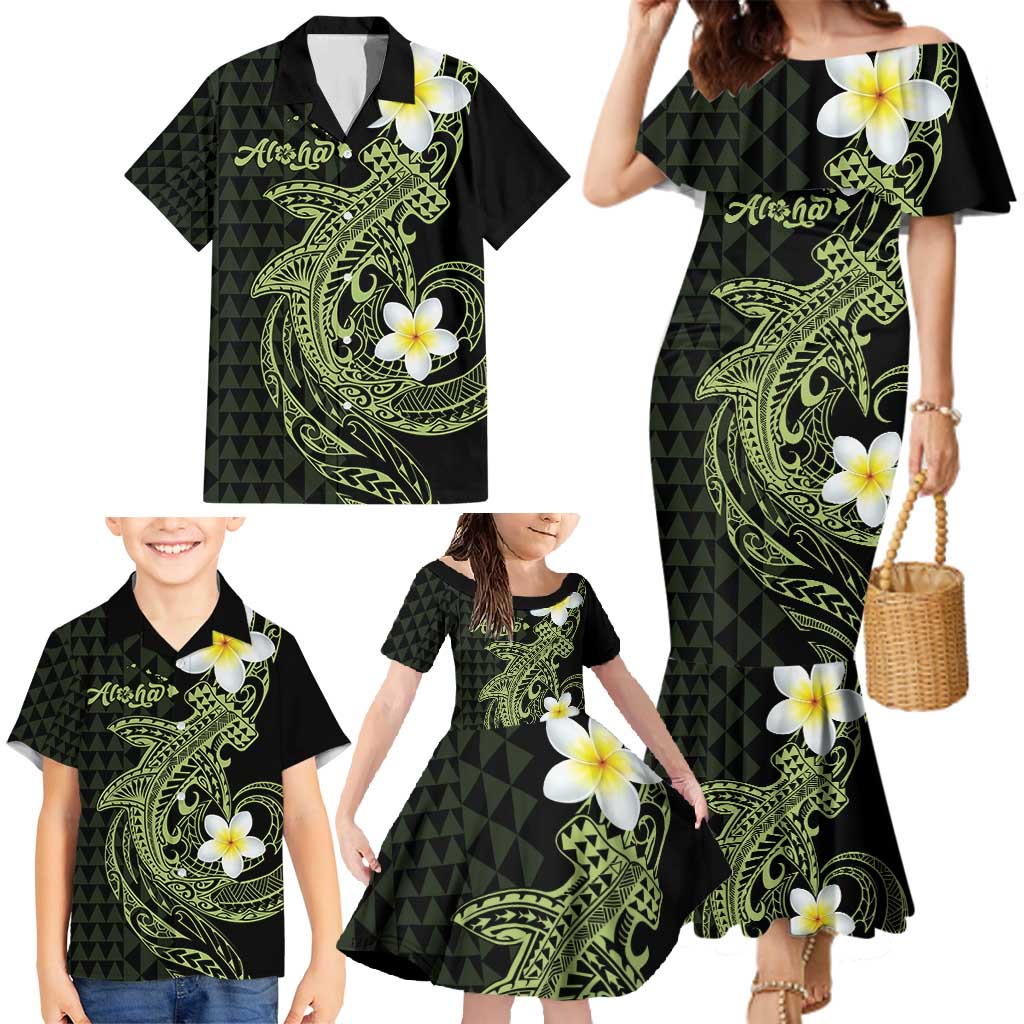 Aloha Hammerhead Shark Family Matching Mermaid Dress and Hawaiian Shirt Lime Rickey Hawaiian Kakau Tribal Tattoo
