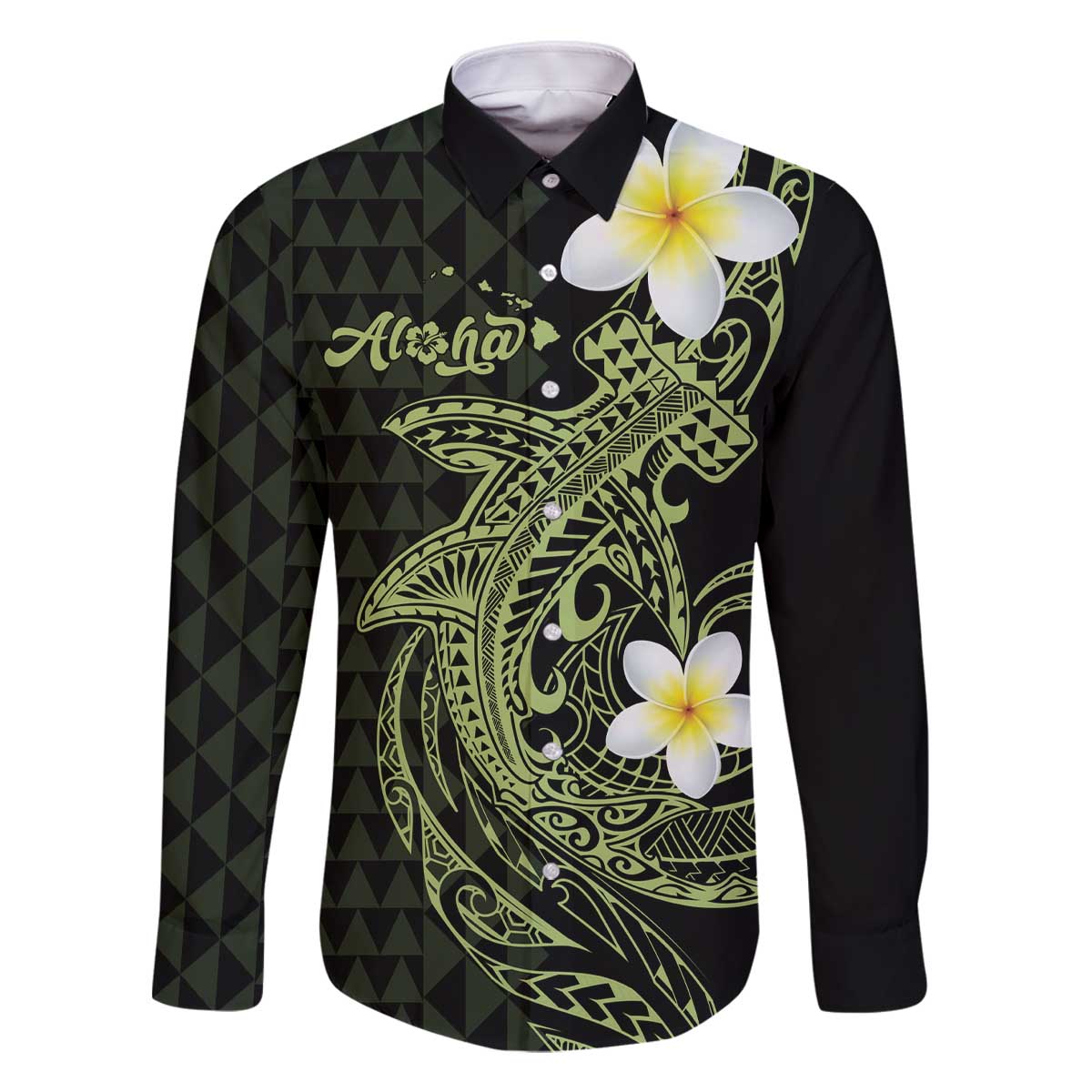 Aloha Hammerhead Shark Family Matching Off The Shoulder Long Sleeve Dress and Hawaiian Shirt Lime Rickey Hawaiian Kakau Tribal Tattoo