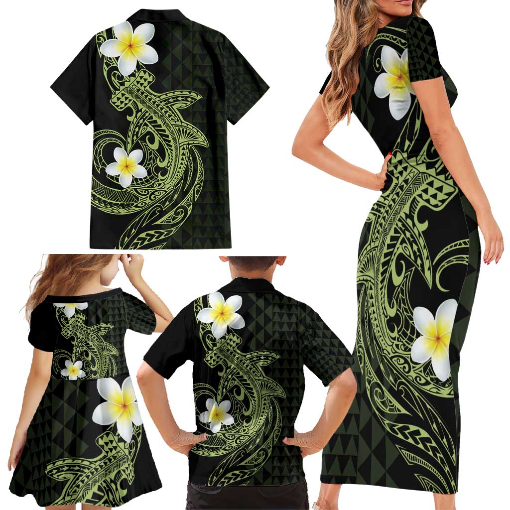 Aloha Hammerhead Shark Family Matching Short Sleeve Bodycon Dress and Hawaiian Shirt Lime Rickey Hawaiian Kakau Tribal Tattoo