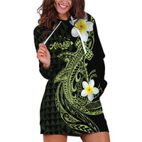 Aloha Hammerhead Shark Hoodie Dress Lime Rickey Hawaiian Kakau Tribal Tattoo