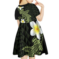 Aloha Hammerhead Shark Kid Short Sleeve Dress Lime Rickey Hawaiian Kakau Tribal Tattoo