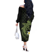 Aloha Hammerhead Shark Off The Shoulder Long Sleeve Dress Lime Rickey Hawaiian Kakau Tribal Tattoo