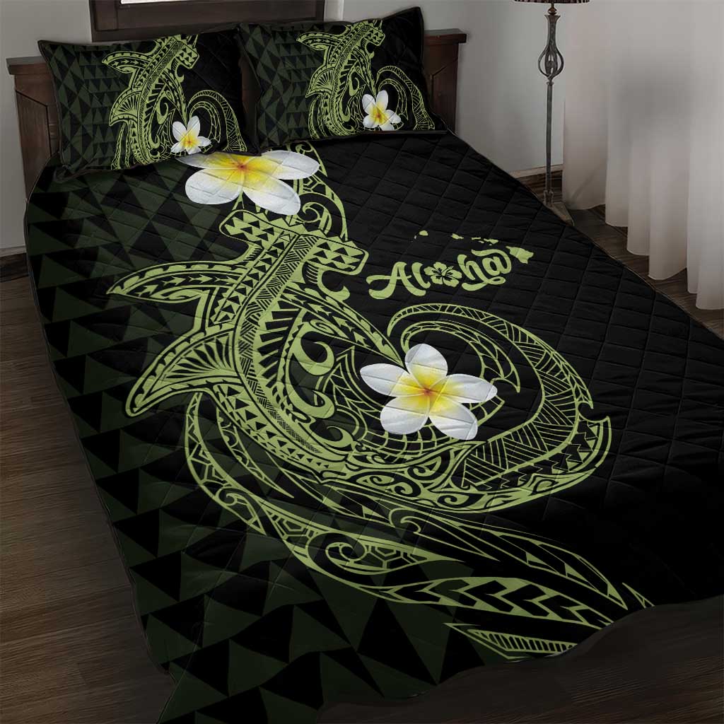 Aloha Hammerhead Shark Quilt Bed Set Lime Rickey Hawaiian Kakau Tribal Tattoo