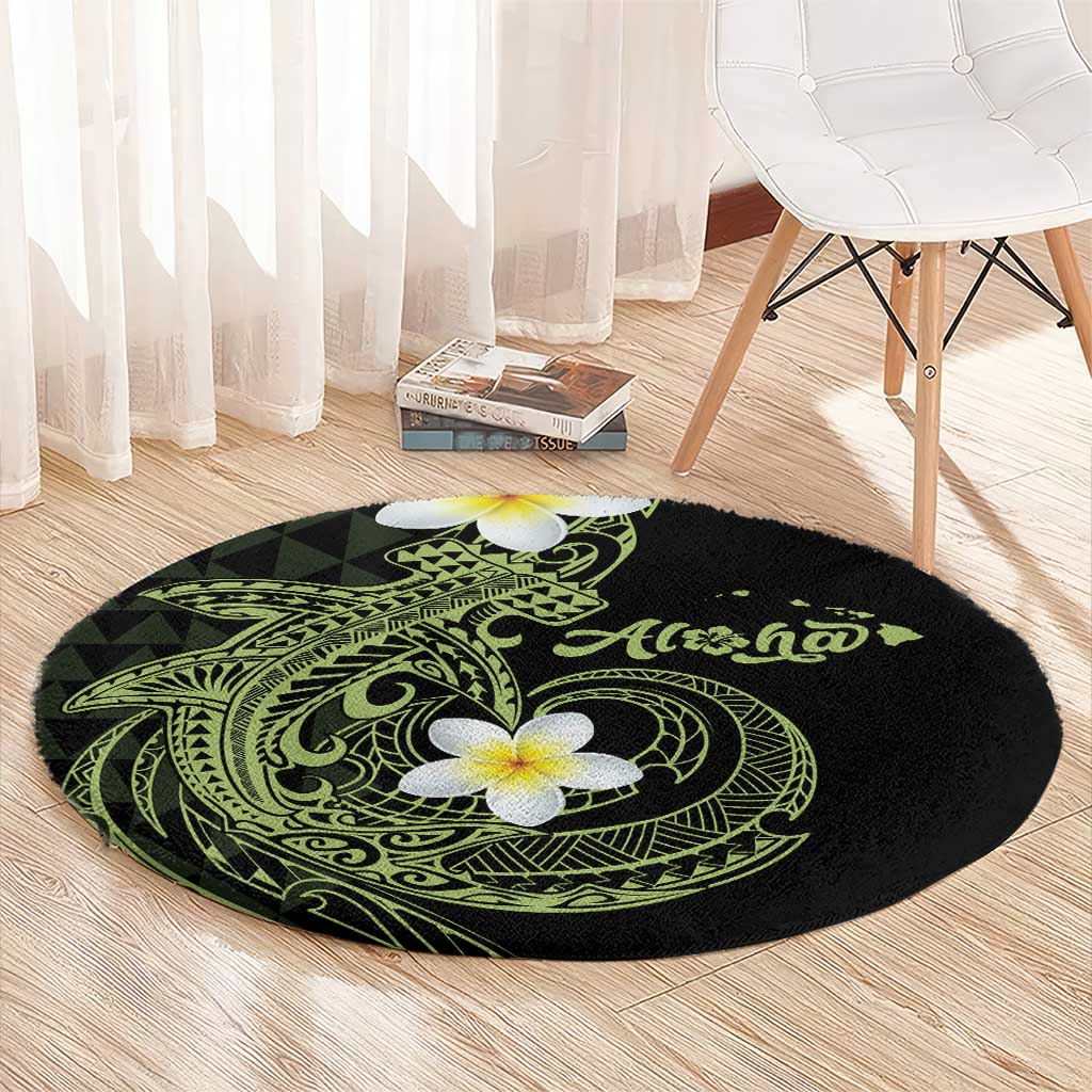 Aloha Hammerhead Shark Round Carpet Lime Rickey Hawaiian Kakau Tribal Tattoo