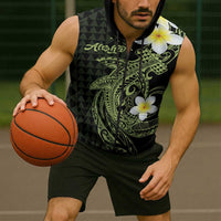 Aloha Hammerhead Shark Sleeveless Zip Hoodie Lime Rickey Hawaiian Kakau Tribal Tattoo LT9 - Polynesian Pride