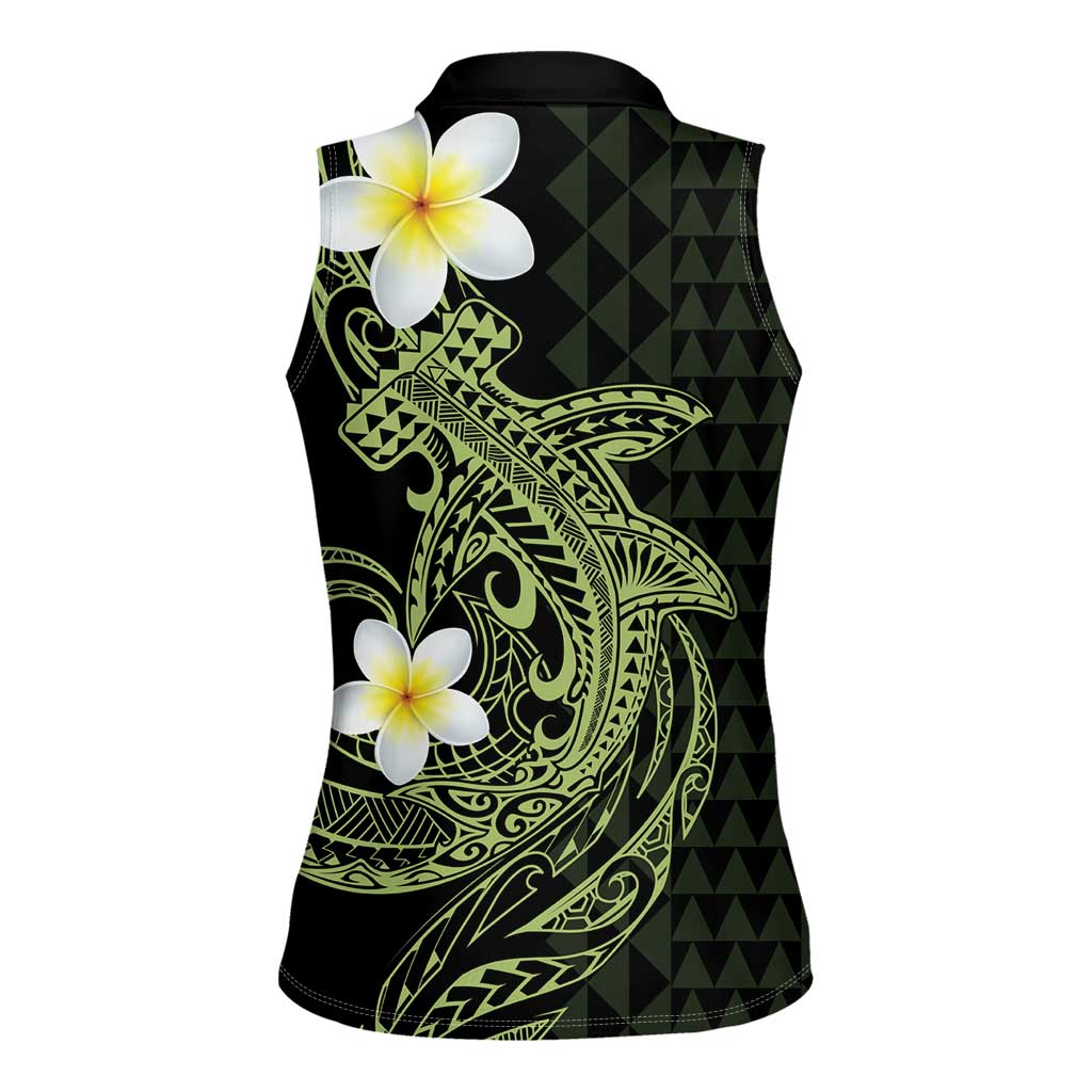 Aloha Hammerhead Shark Women Sleeveless Polo Shirt Lime Rickey Hawaiian Kakau Tribal Tattoo