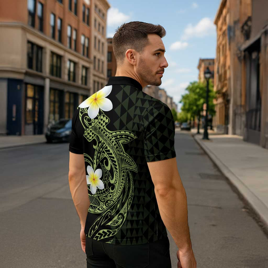 Aloha Hammerhead Shark Zipper Polo Shirt Lime Rickey Hawaiian Kakau Tribal Tattoo - Polynesian Pride
