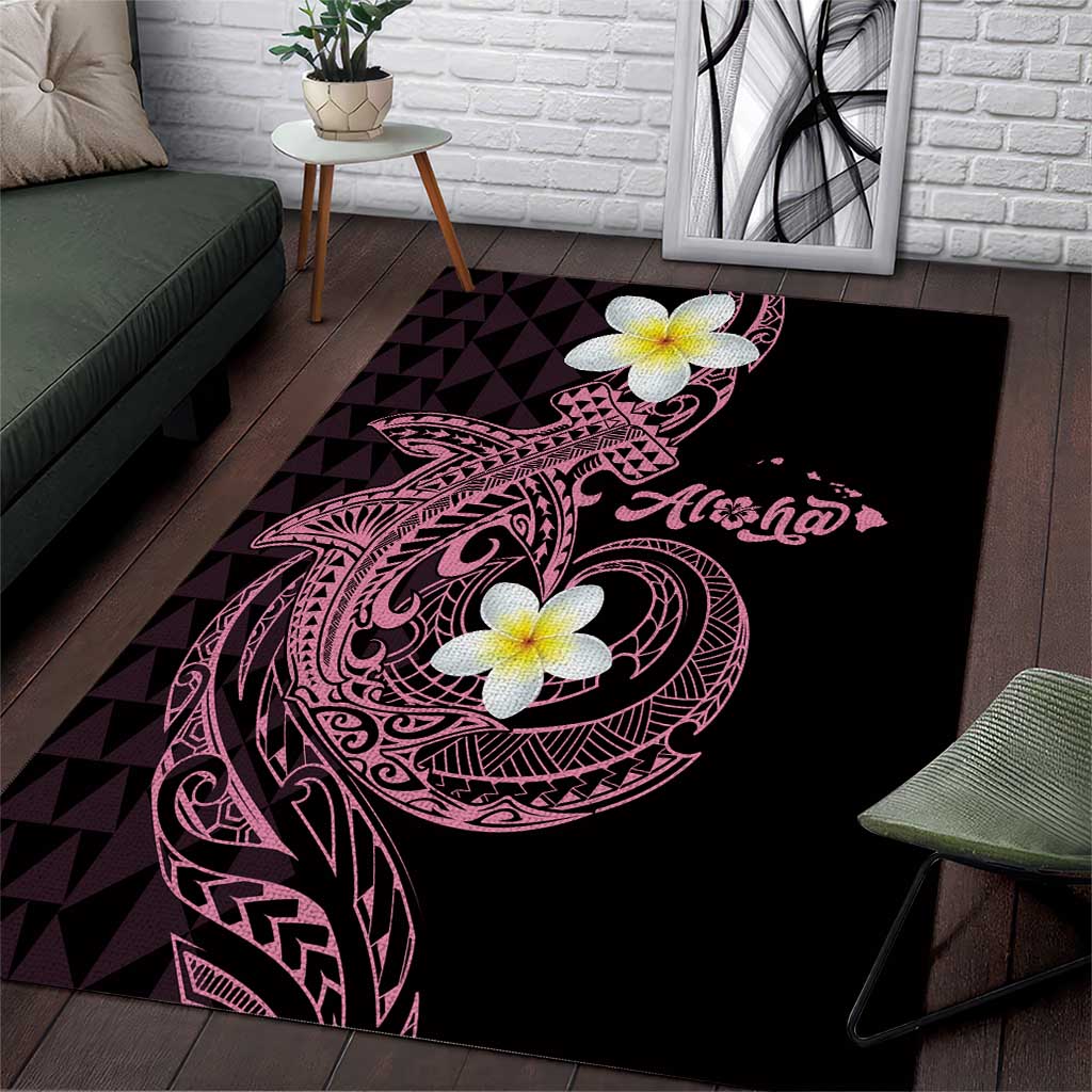 Aloha Hammerhead Shark Area Rug Vivacious Pink Hawaiian Kakau Tribal Tattoo