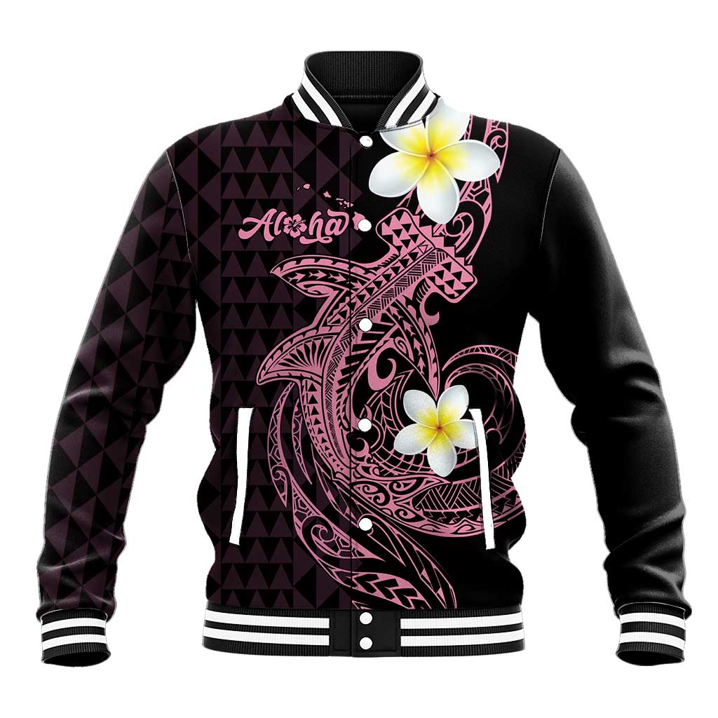 Aloha Hammerhead Shark Baseball Jacket Vivacious Pink Hawaiian Kakau Tribal Tattoo LT9 Unisex Pink - Polynesian Pride