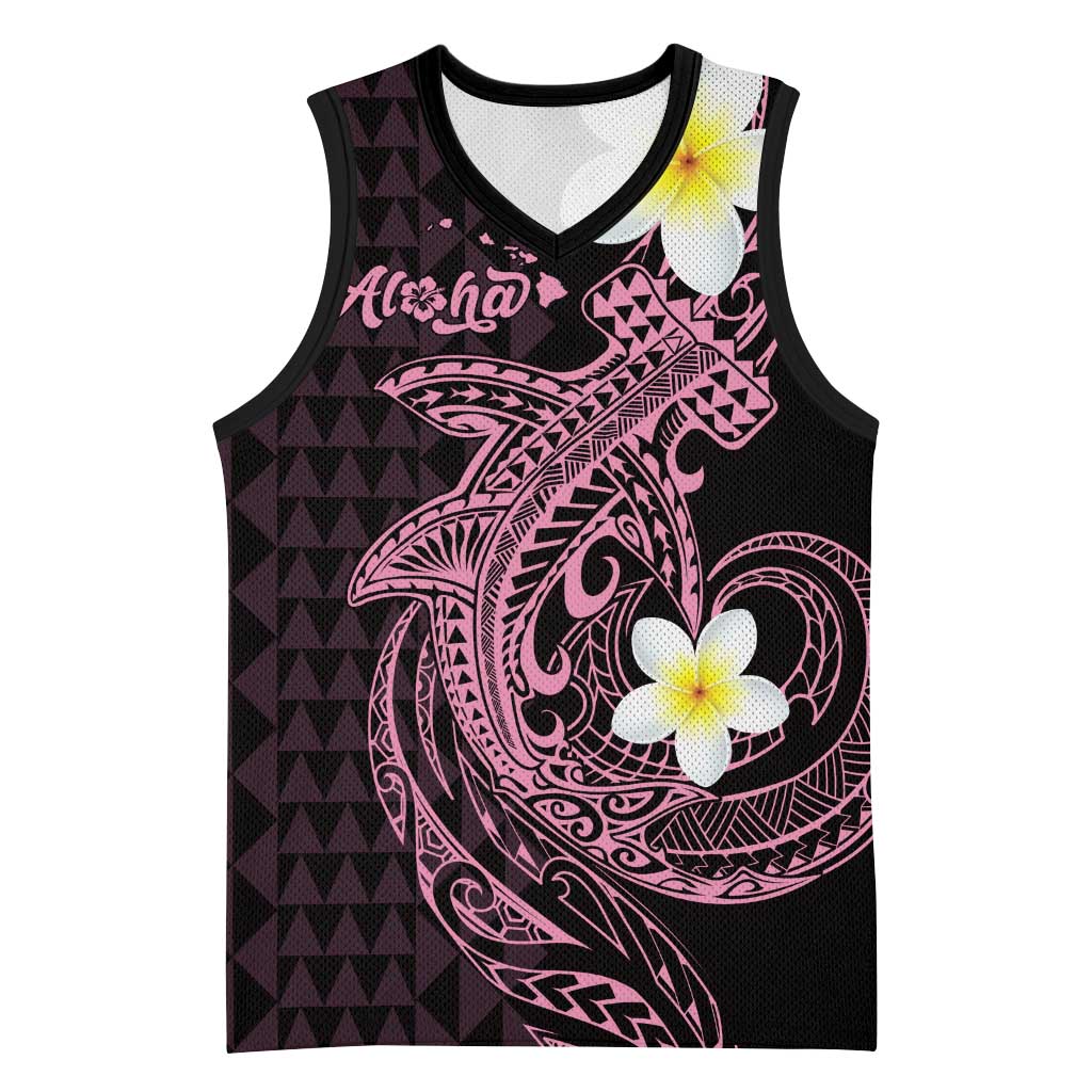 Aloha Hammerhead Shark Basketball Jersey Vivacious Pink Hawaiian Kakau Tribal Tattoo LT9 Unisex Pink - Polynesian Pride